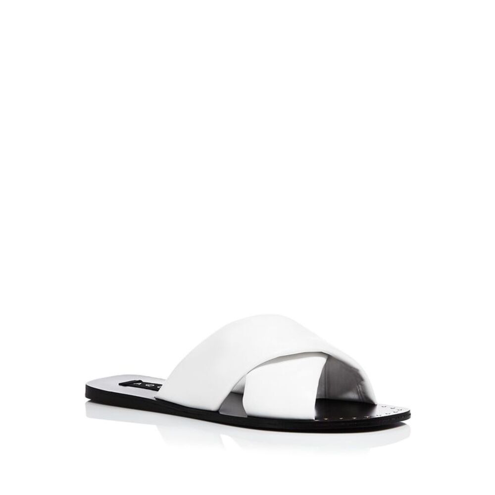 AQUA Womens White Crisscross Silky Square Toe Slip On Slide Sandals 6.5 M